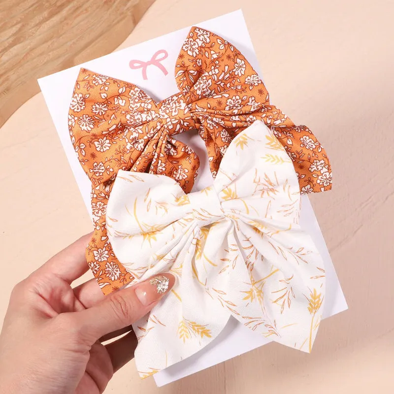 2 Pcs Set Adorable Prints Hair Clips Bow Accessories