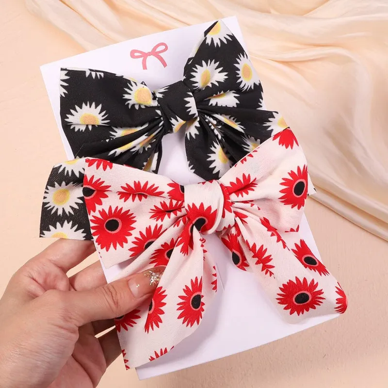 2 Pcs Set Adorable Prints Hair Clips Bow Accessories