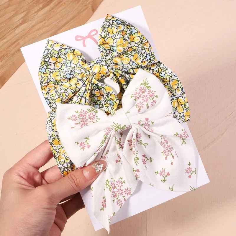 2 Pcs Set Adorable Prints Hair Clips Bow Accessories