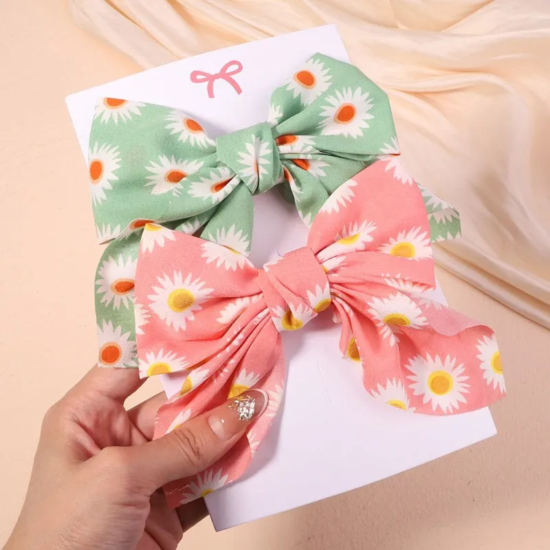 2 Pcs Set Adorable Prints Hair Clips Bow Accessories