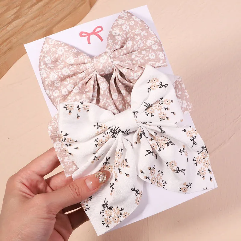 2 Pcs Set Adorable Prints Hair Clips Bow Accessories