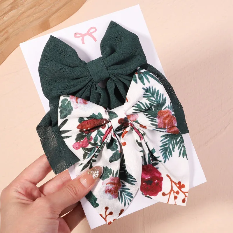 2 Pcs Set Adorable Prints Hair Clips Bow Accessories