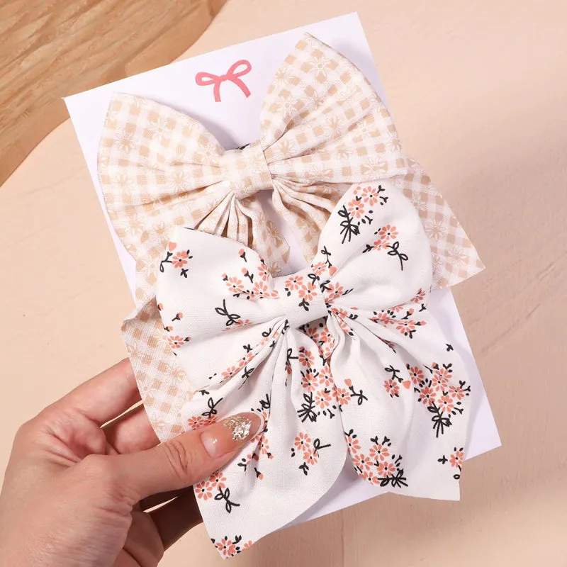 2 Pcs Set Adorable Prints Hair Clips Bow Accessories