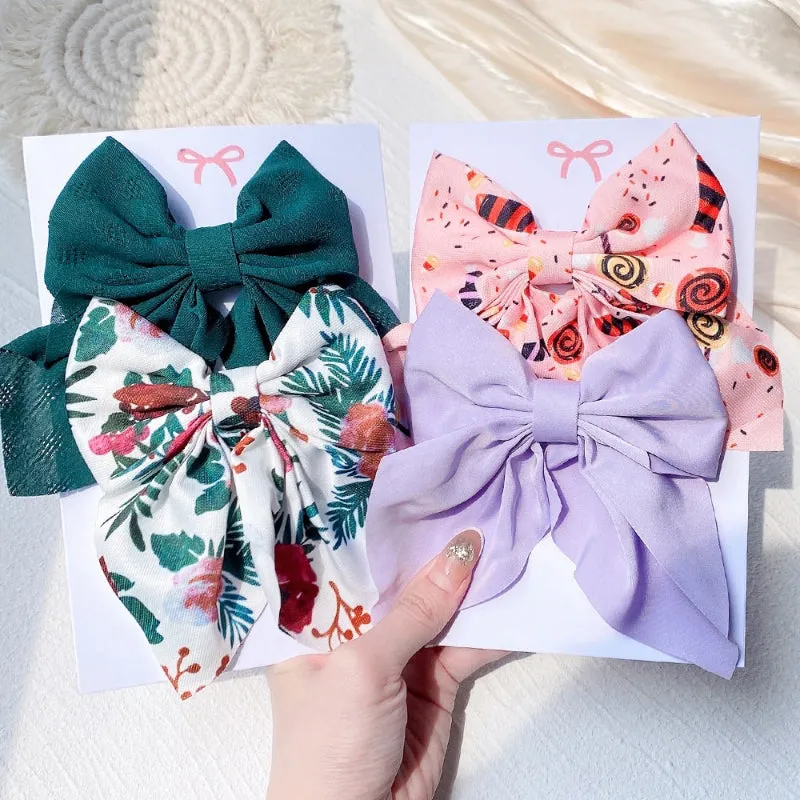 2 Pcs Set Adorable Prints Hair Clips Bow Accessories