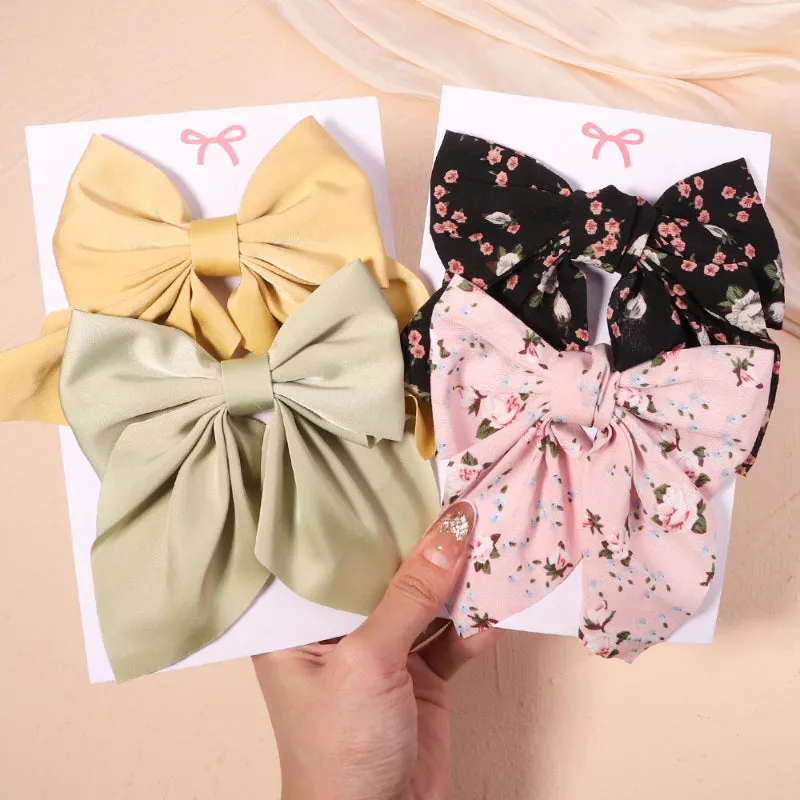 2 Pcs Set Adorable Prints Hair Clips Bow Accessories