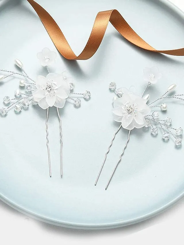 2pcs Girls' Hairpins Hair Clip For Wedding Flower U shape Hair Clips Bride Wedding Hair Comb Piece Vintage Bridal Side  Hair Clip Rhinestones Crystal Pearl Flower Wedding for Women