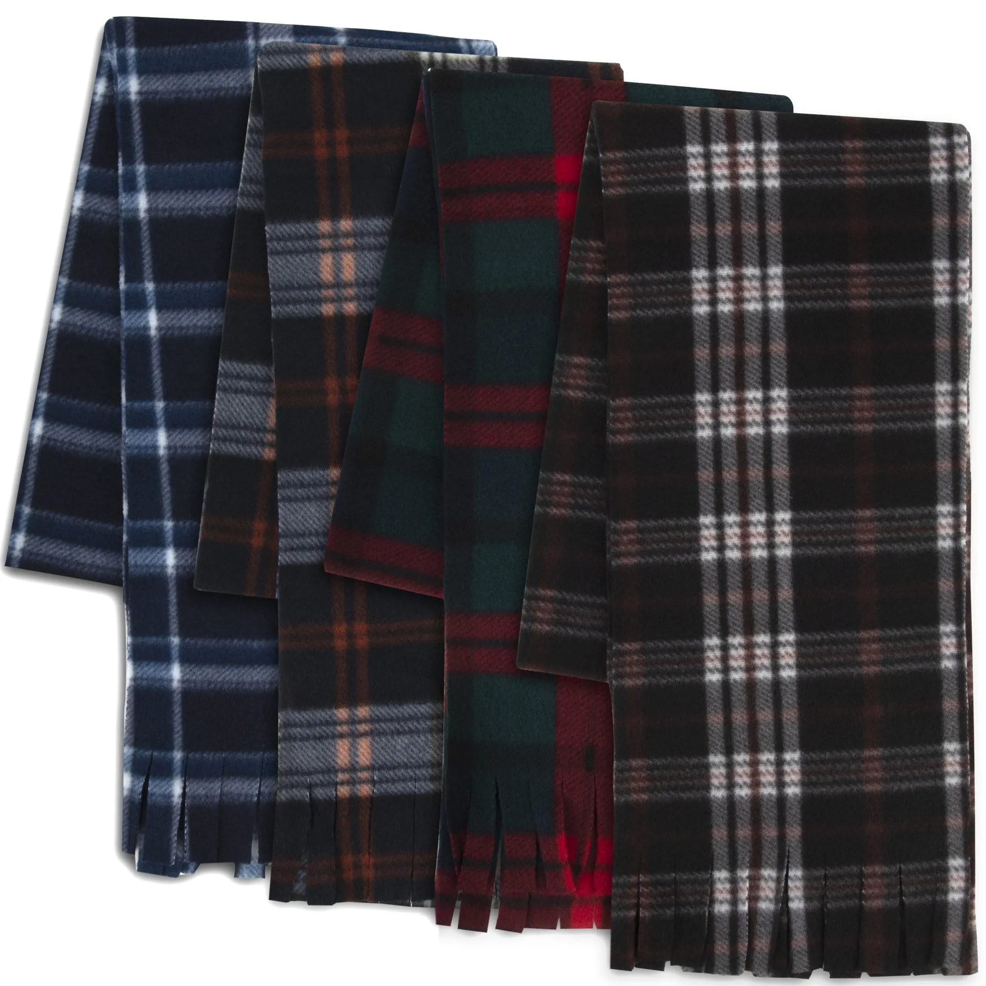 Adult Fleece Scarves 60" x 8" With Fringe - Plaid Assortment