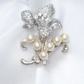 An Enchanting Diamond and Pearl Floral Brooch