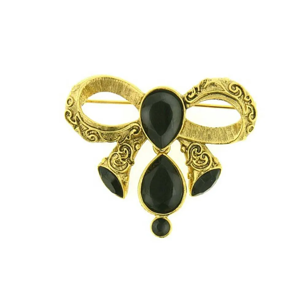 Antiquities Couture Black Crystal Bow Pin