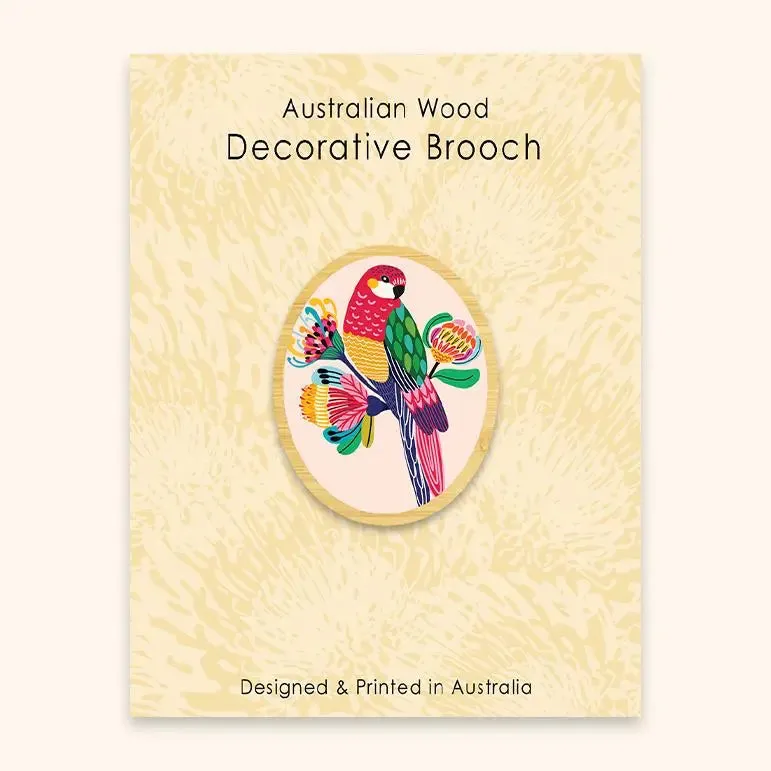 Aussie Rosella Wooden Brooch