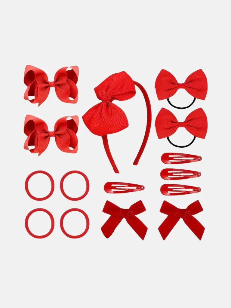 Baby Girl Hair Accessories 15 Pieces Set - Red