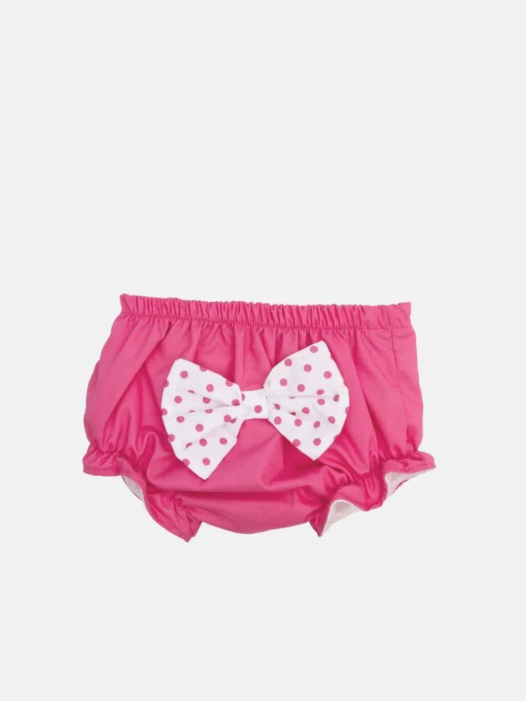 Baby Girl Polka Dot Collection Romper with bows and panties - Fuchsia Pink