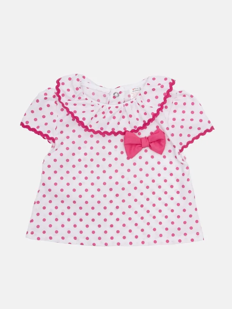 Baby Girl Polka Dot Collection Romper with bows and panties - Fuchsia Pink