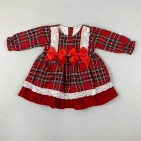 Baby Girls Red Tartan Dress with Two Bows