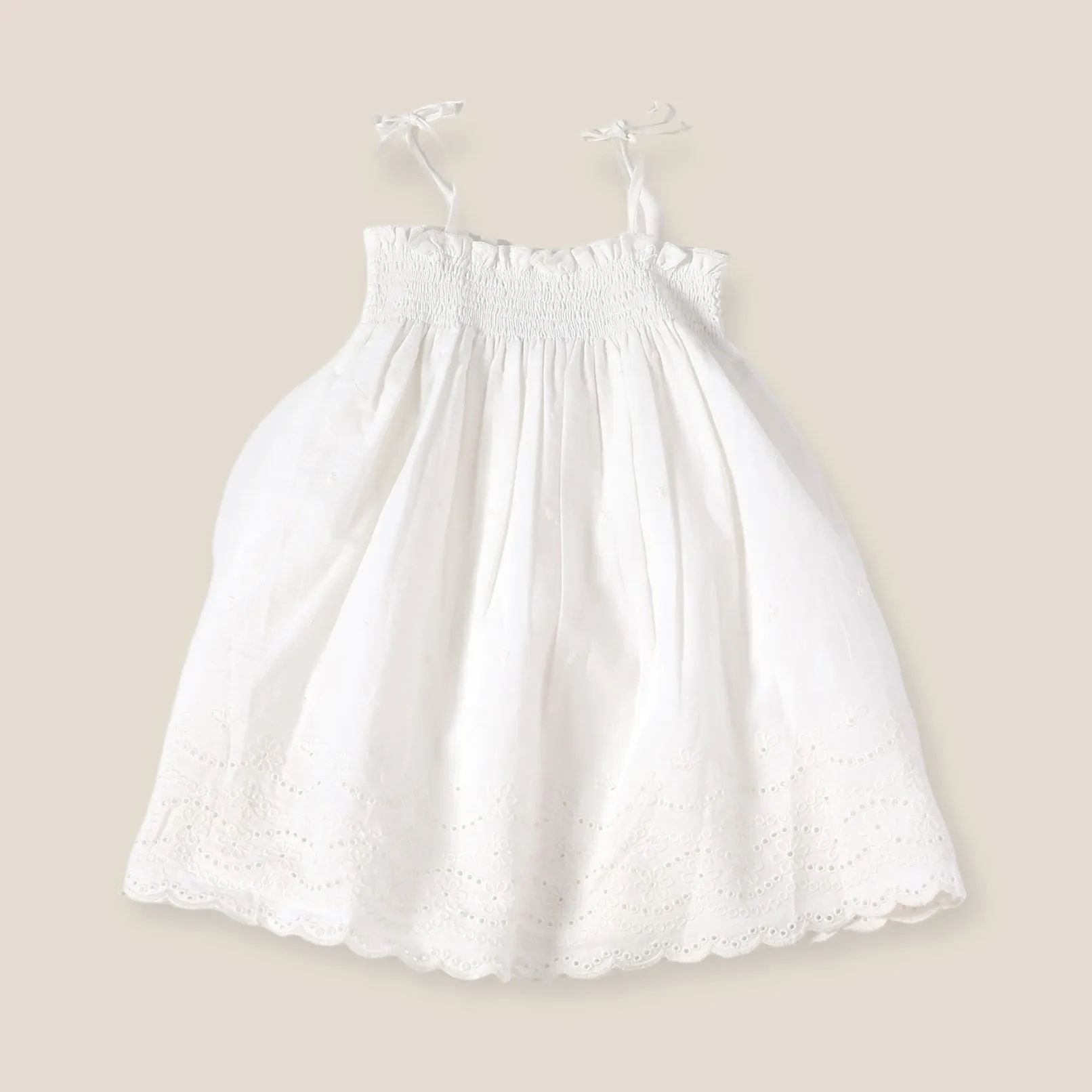 Camille Schiffli Smocked Baby Dress   Bloomer - Off White