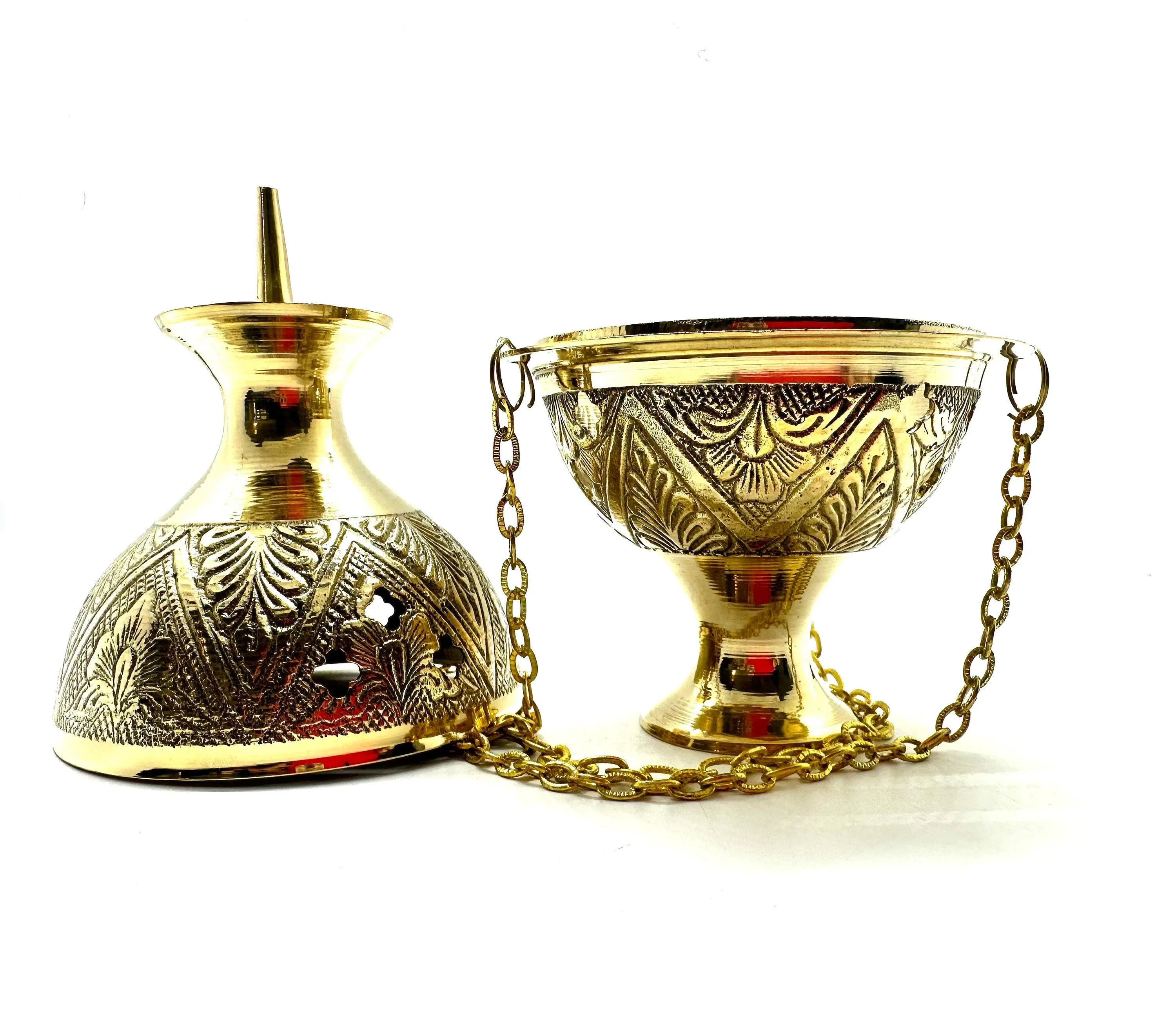 Carved Brass Hanging Censer Holder