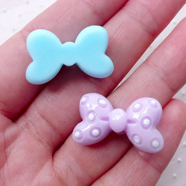 CLEARANCE Fairy Kei Bow Cabochons with Polka Dot / Small Bowtie Cabochon Mix (8pcs / 25mm x 15mm / Pastel) Kawaii Decora Dekoden Cute Ribbon CAB471