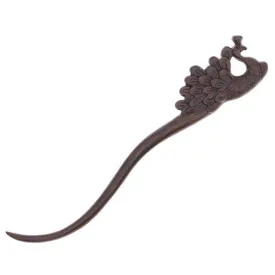 CrystalMood Carved Ebony Wood Flat-Back Peacock Hair Stick