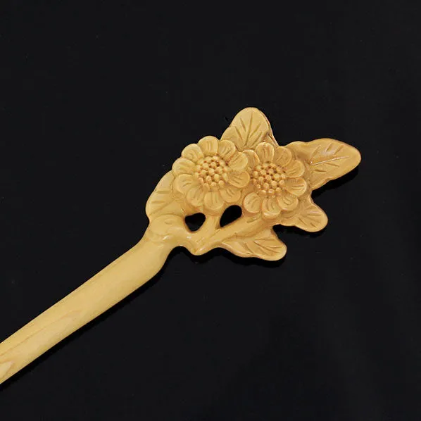 CrystalMood Handmade Carved Wood Hair Stick Camellias