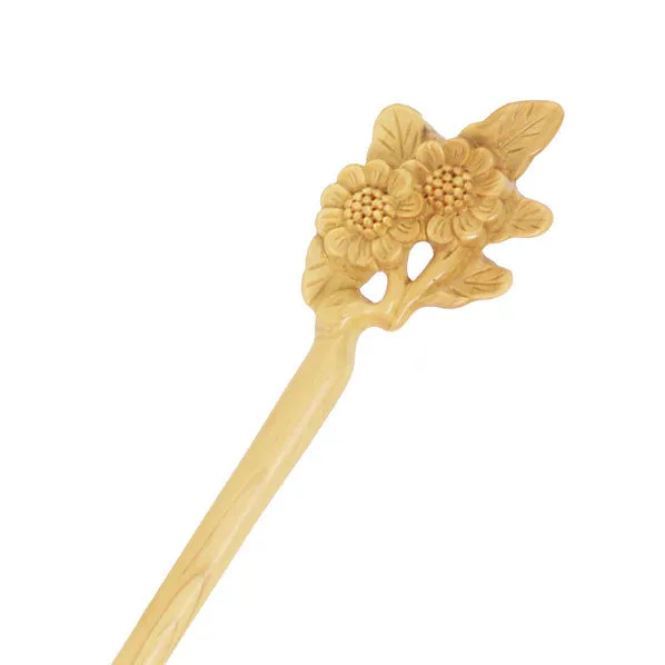 CrystalMood Handmade Carved Wood Hair Stick Camellias