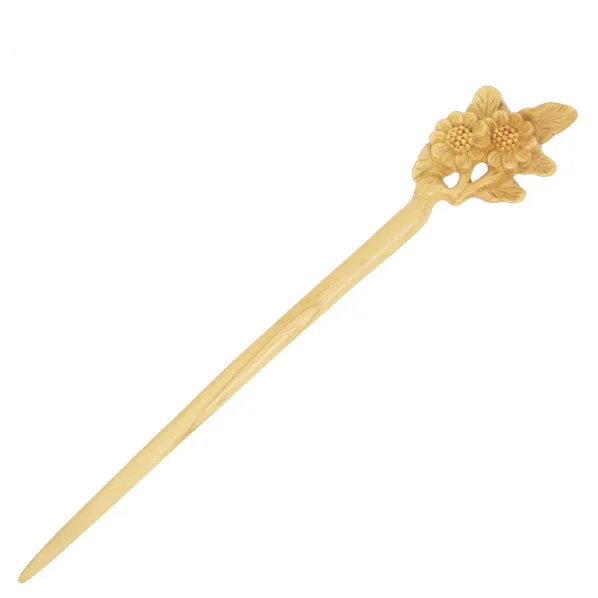 CrystalMood Handmade Carved Wood Hair Stick Camellias