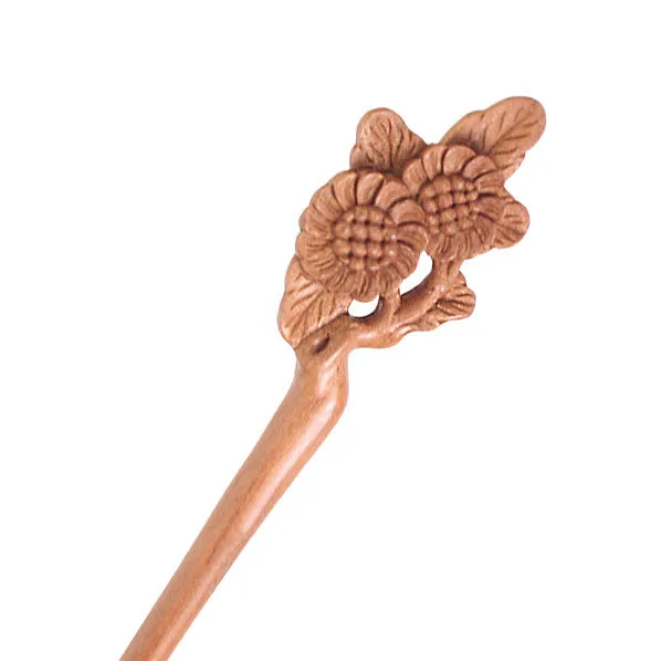 CrystalMood Handmade Carved Wood Hair Stick Camellias