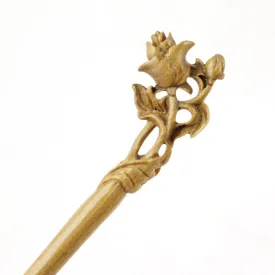 CrystalMood Handmade Carved Wood Hair Stick Lignum-Vitae Rose