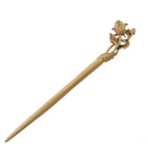 CrystalMood Handmade Carved Wood Hair Stick Lignum-Vitae Rose