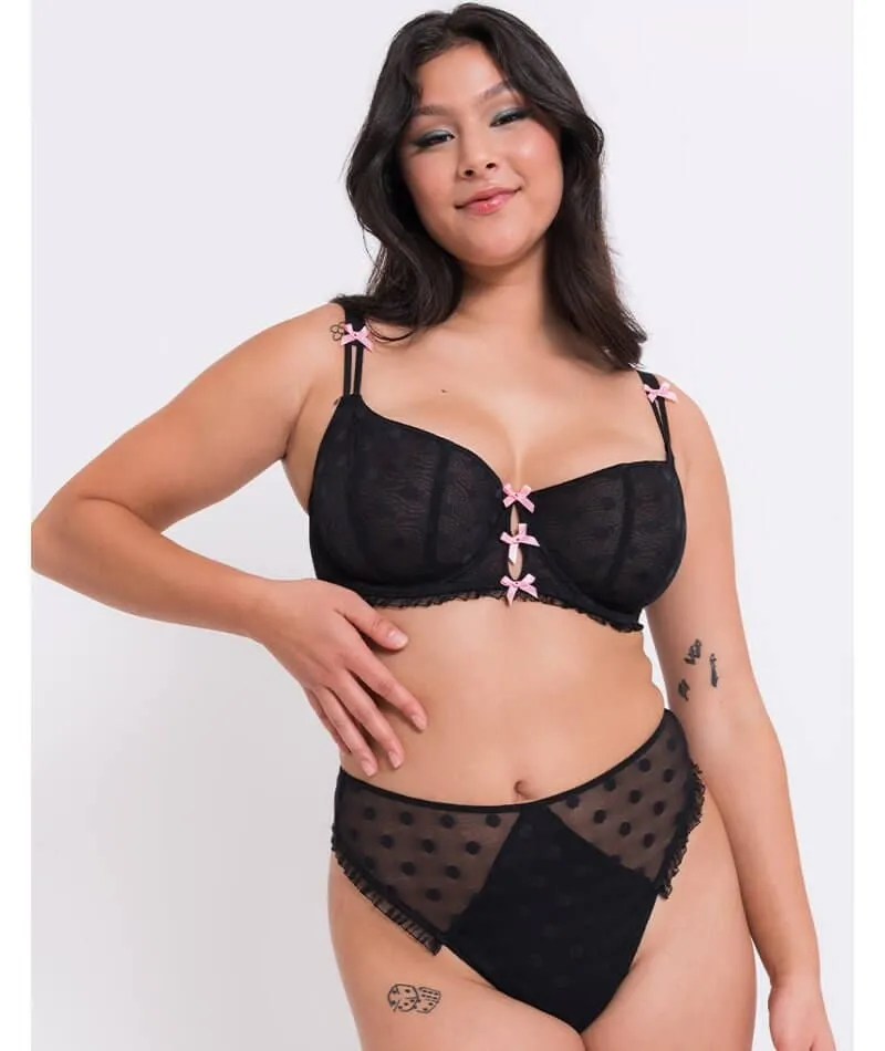 Curvy Kate Frill Me High Waist Thong - Black/Pink