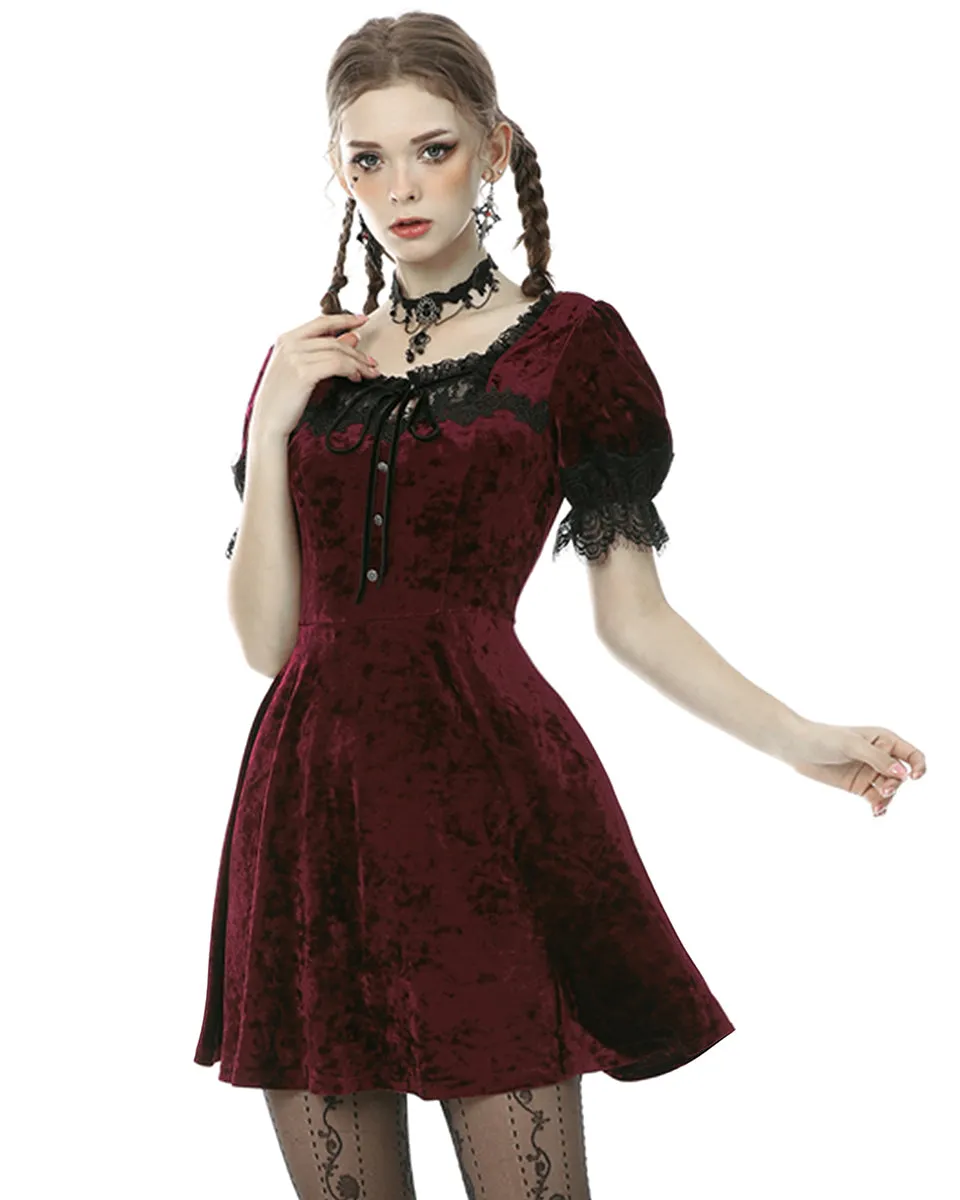 Dark In Love Nightingales Rose Gothic Mini Dress - Red Velvet