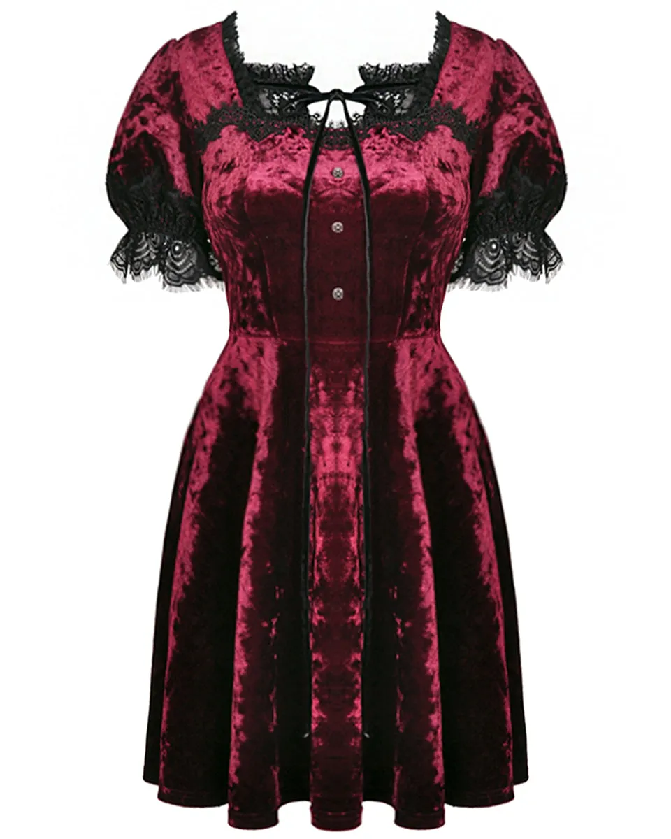 Dark In Love Nightingales Rose Gothic Mini Dress - Red Velvet