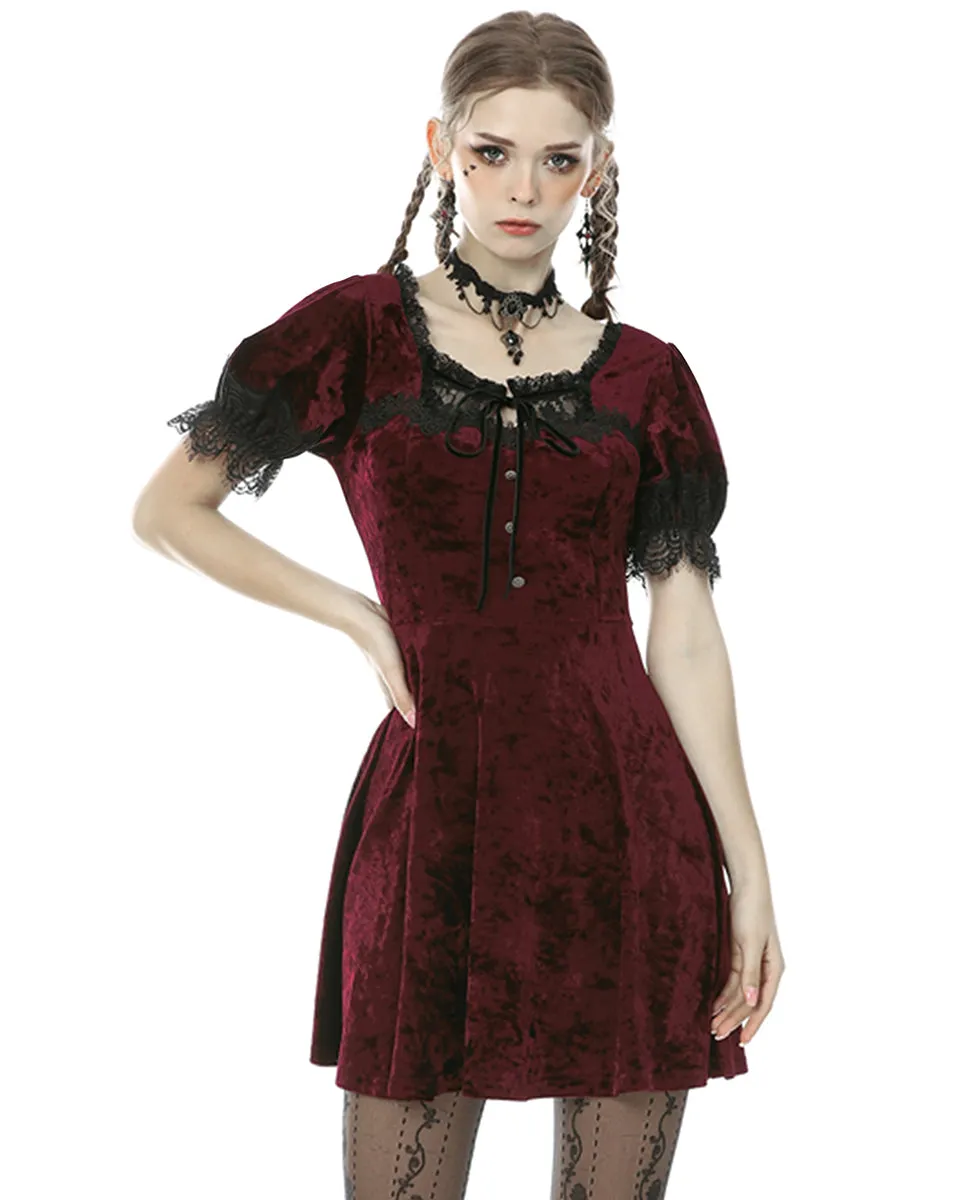 Dark In Love Nightingales Rose Gothic Mini Dress - Red Velvet