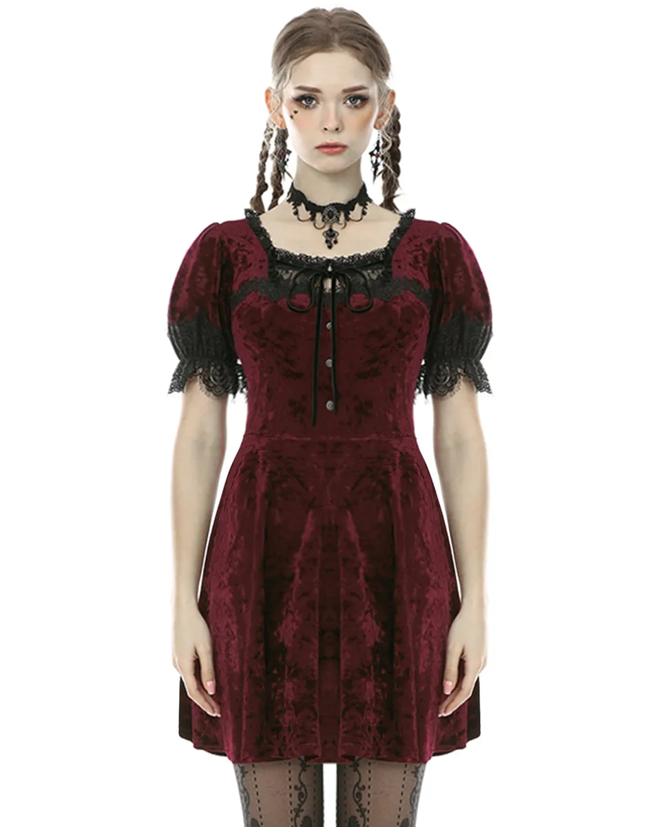 Dark In Love Nightingales Rose Gothic Mini Dress - Red Velvet