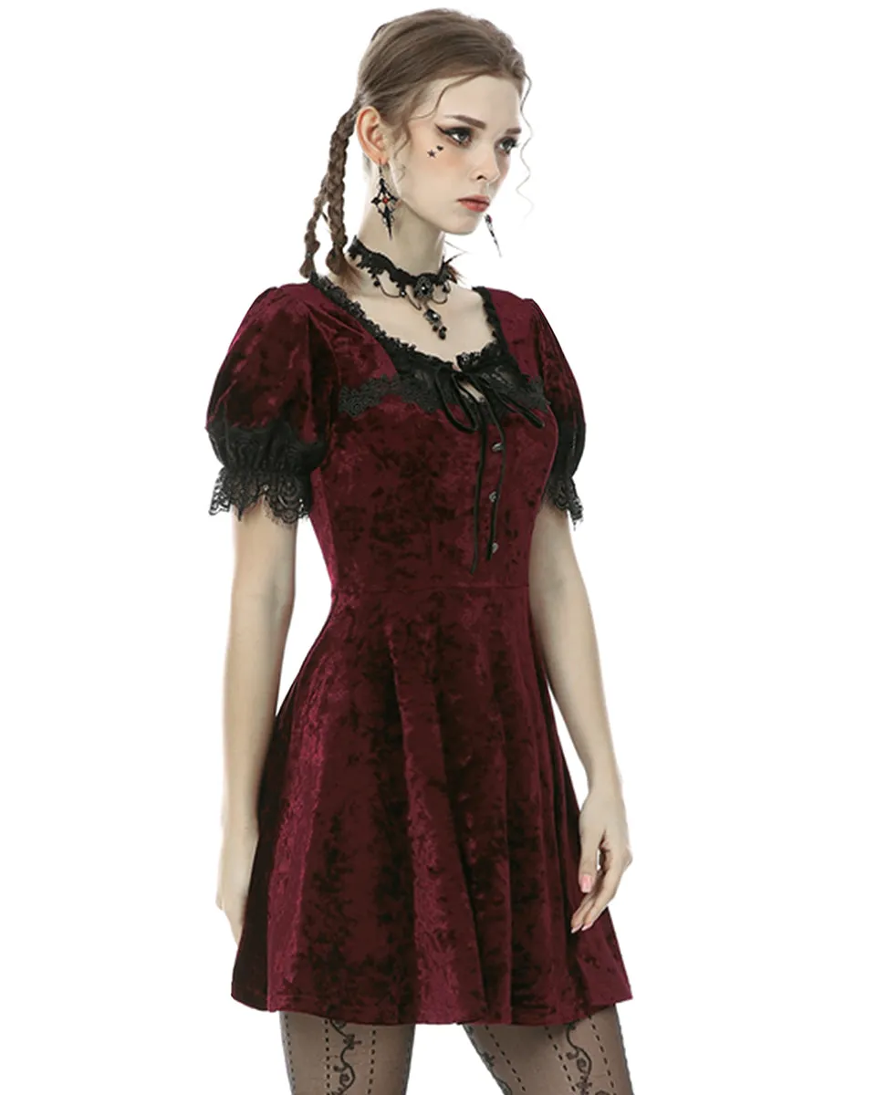 Dark In Love Nightingales Rose Gothic Mini Dress - Red Velvet