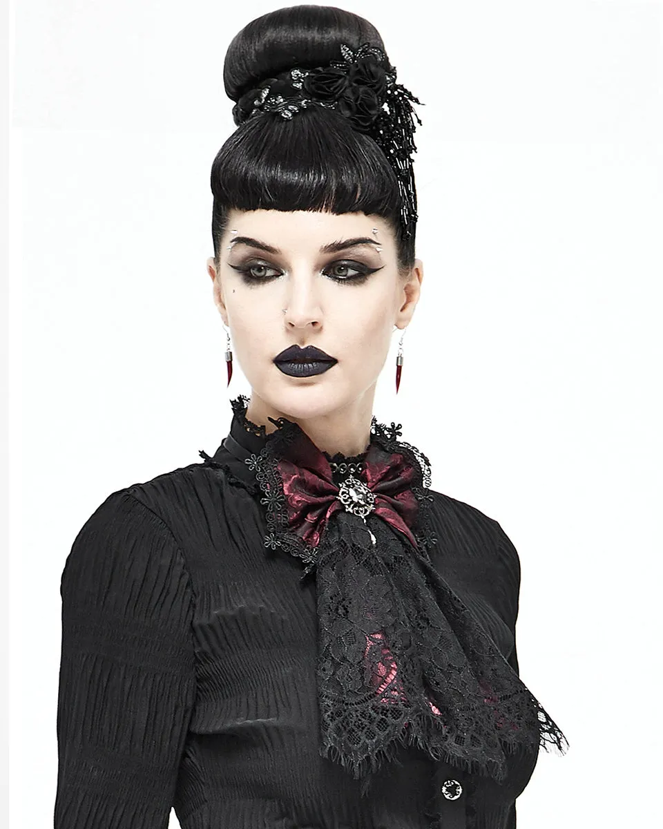 Devil Fashion Gothic Lace Bow Cravat - Red & Black