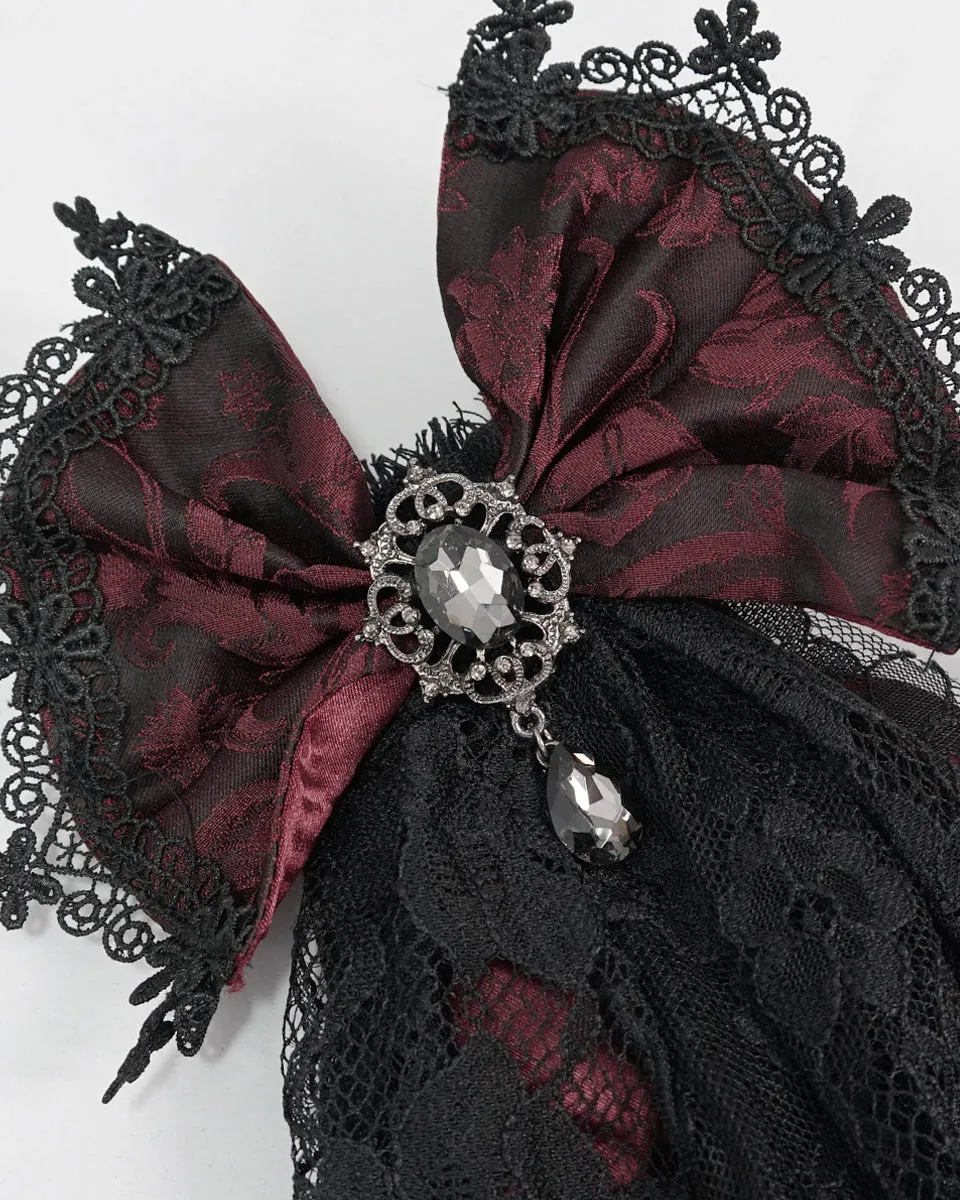 Devil Fashion Gothic Lace Bow Cravat - Red & Black