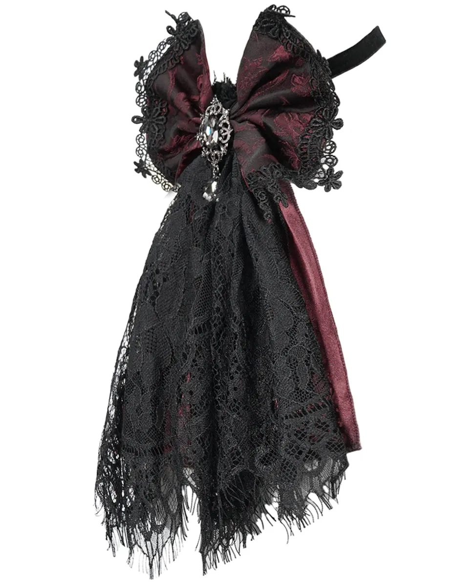 Devil Fashion Gothic Lace Bow Cravat - Red & Black