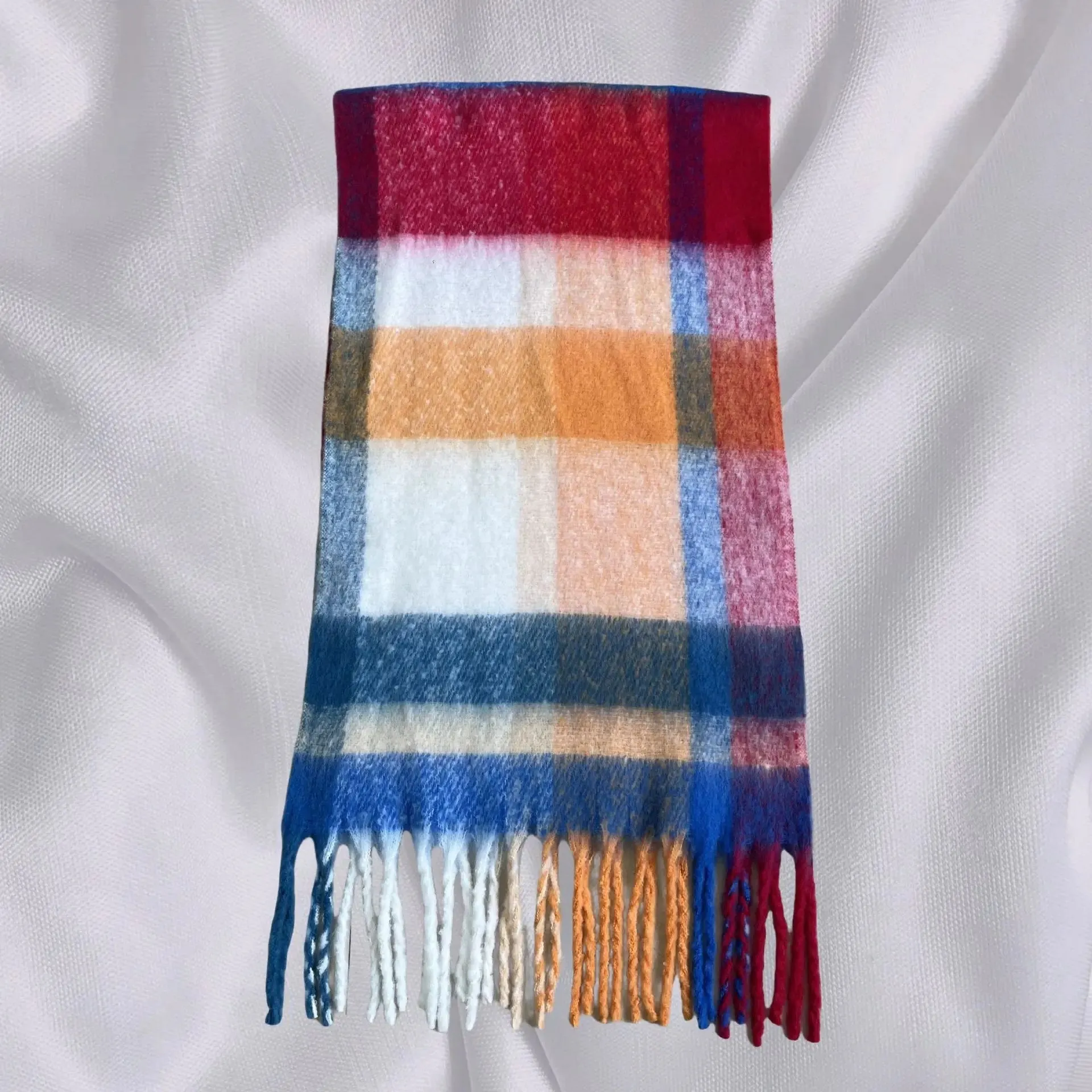 Elegant Minimalist Plaid Long Shawl Thickened Warm Scarf for Women