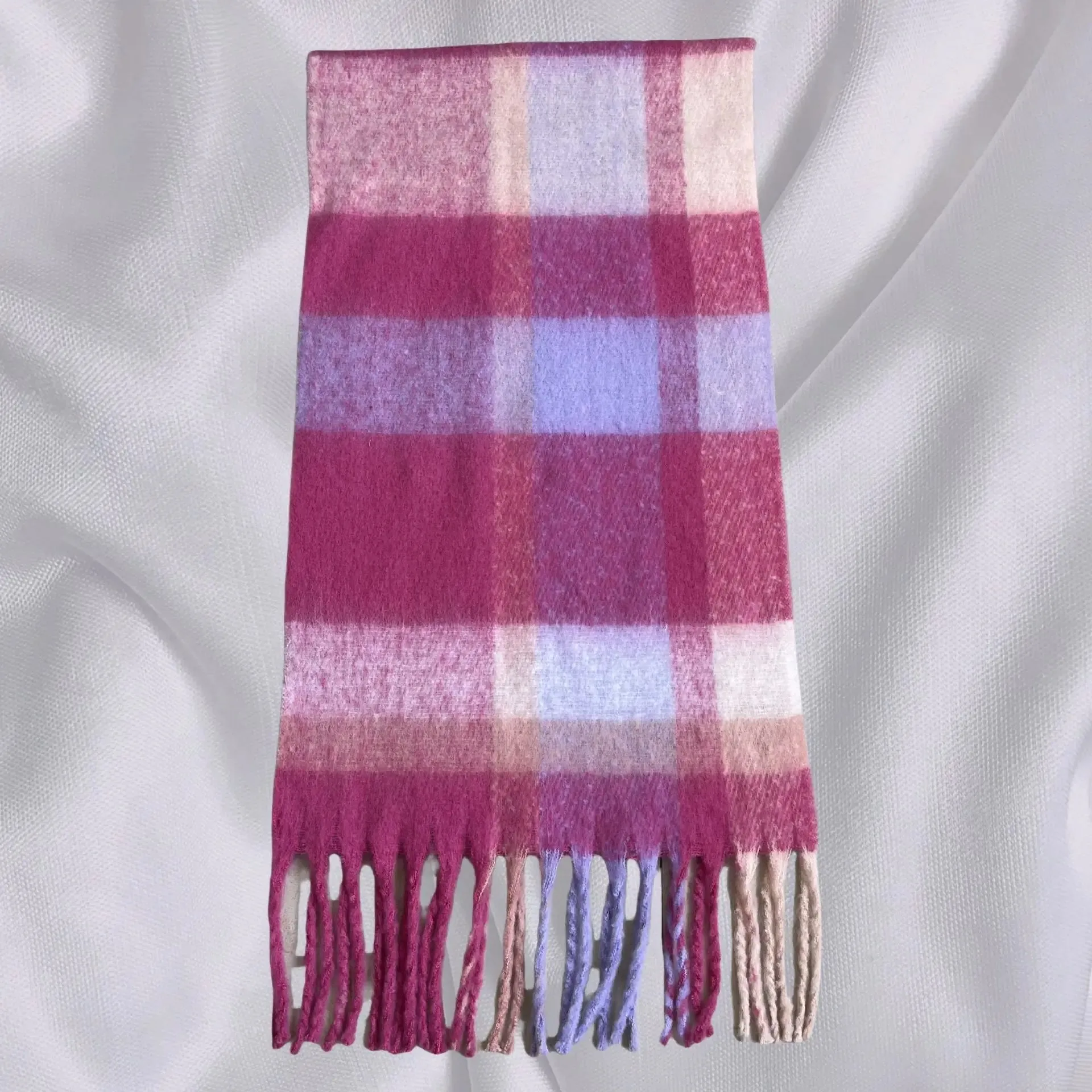 Elegant Minimalist Plaid Long Shawl Thickened Warm Scarf for Women