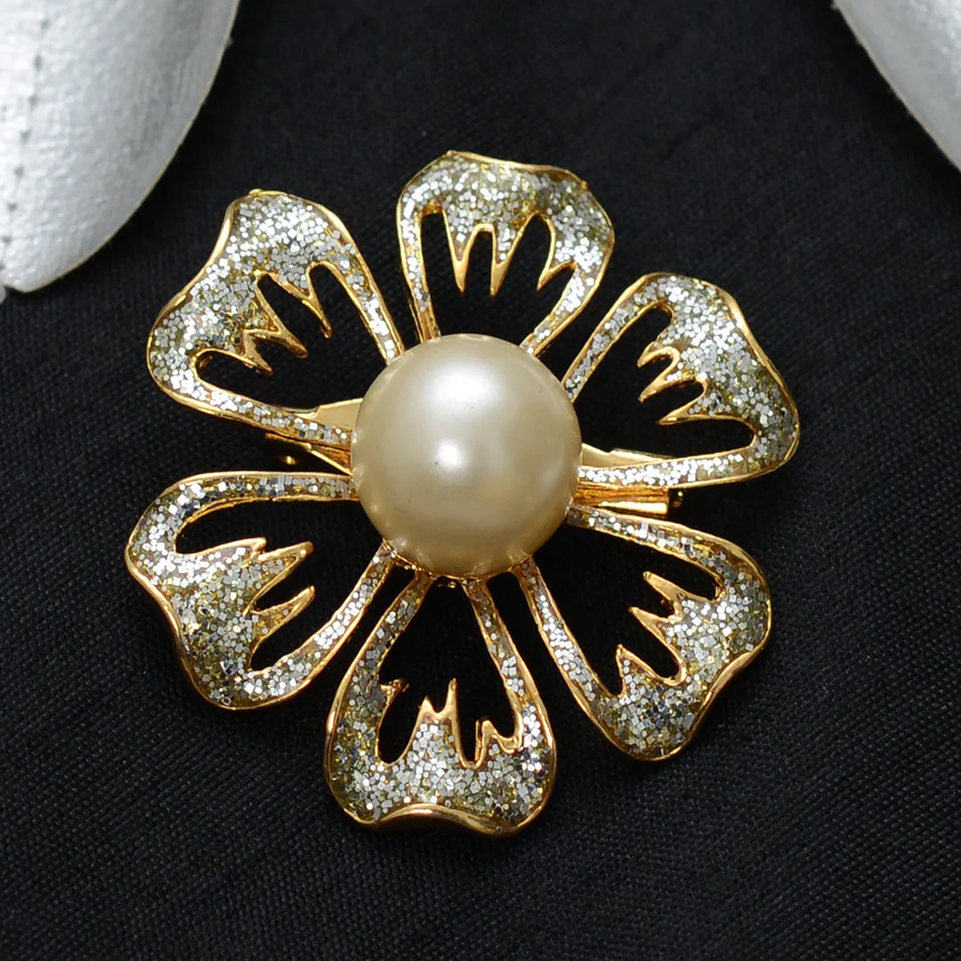 Floral 6 Petal Stone Studded Brooch