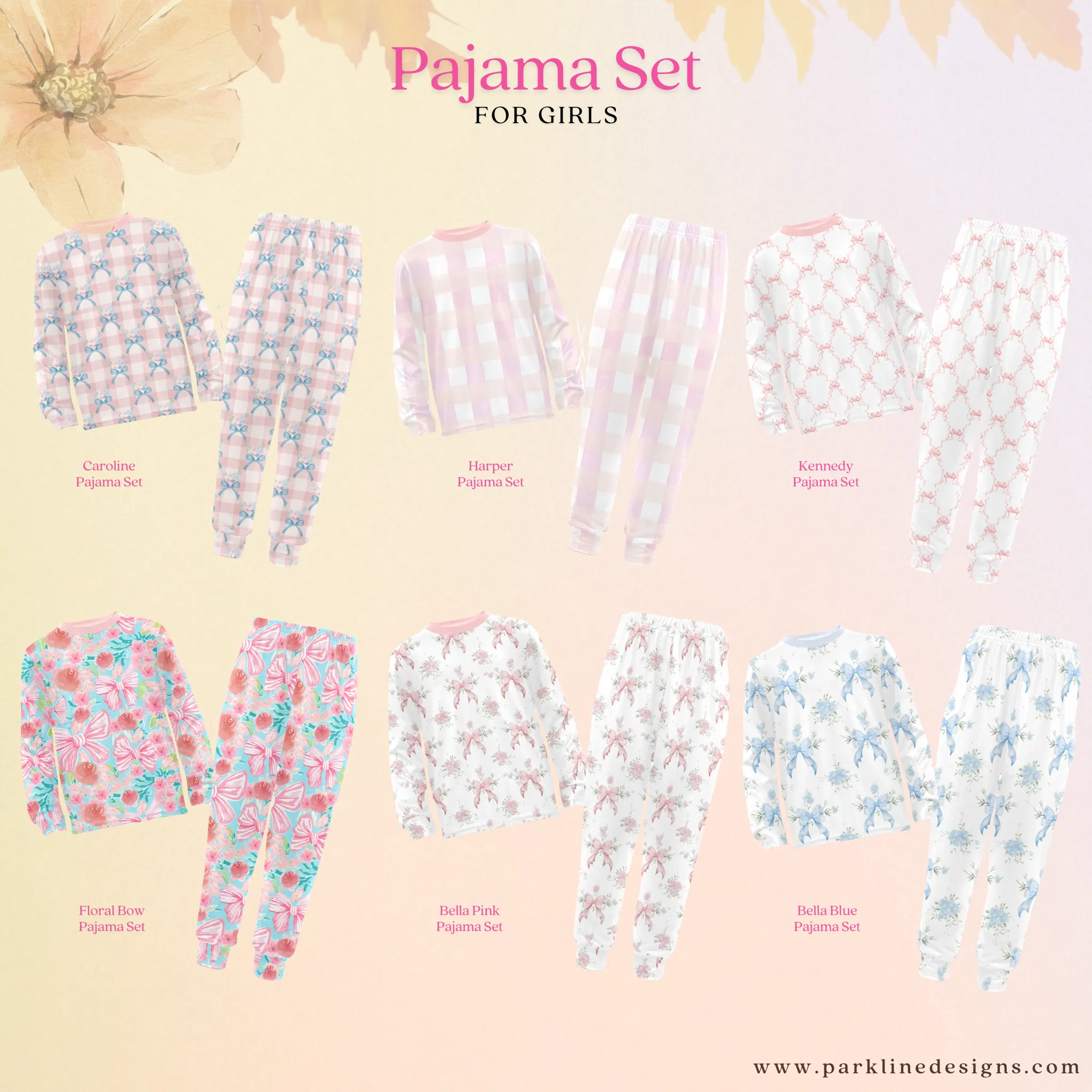 Floral Bow | Pajama Set for Girls | Sweet & Comfortable Sleepwear for Kids