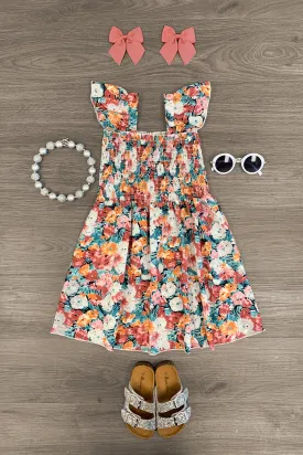 Floral Chiffon Ruffle Dress