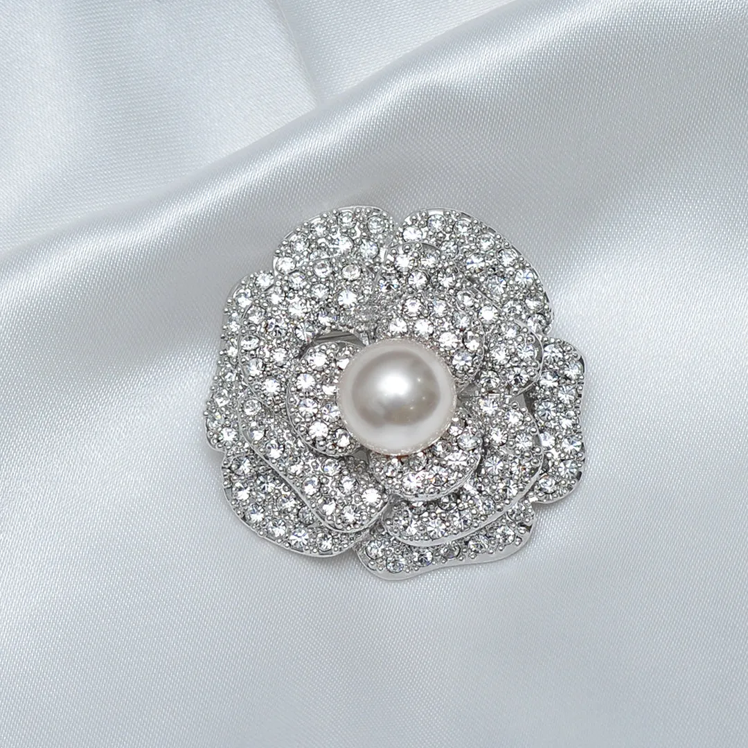 Floral Single Pearl Stone Studded Brooch