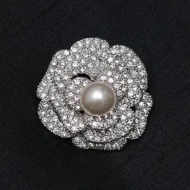 Floral Single Pearl Stone Studded Brooch