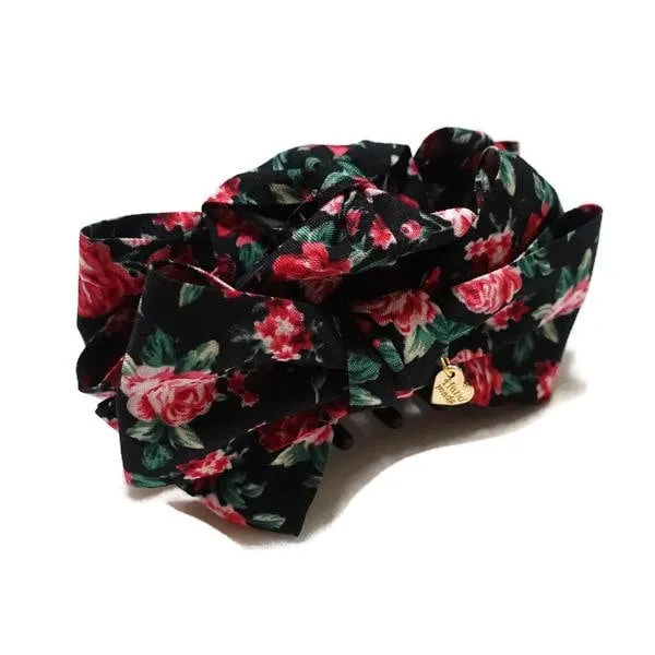 flower print floral hair bow claw women pretty bow hair clamp