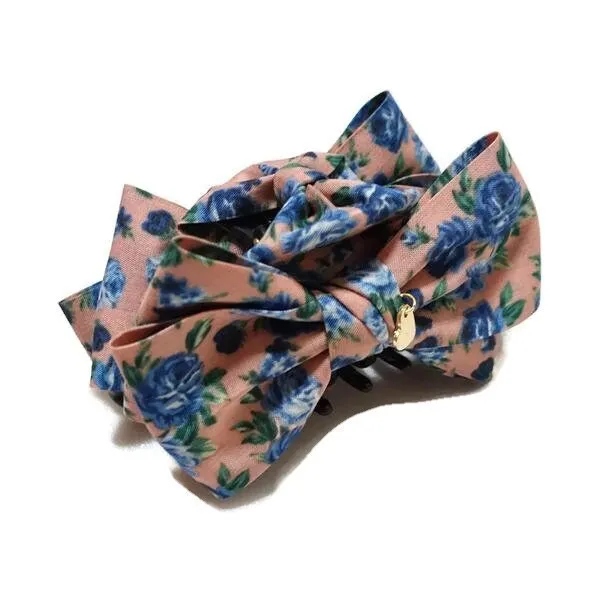 flower print floral hair bow claw women pretty bow hair clamp