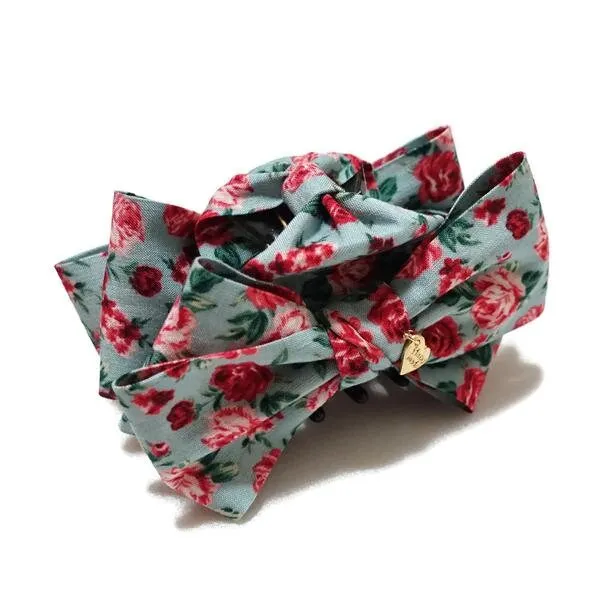 flower print floral hair bow claw women pretty bow hair clamp