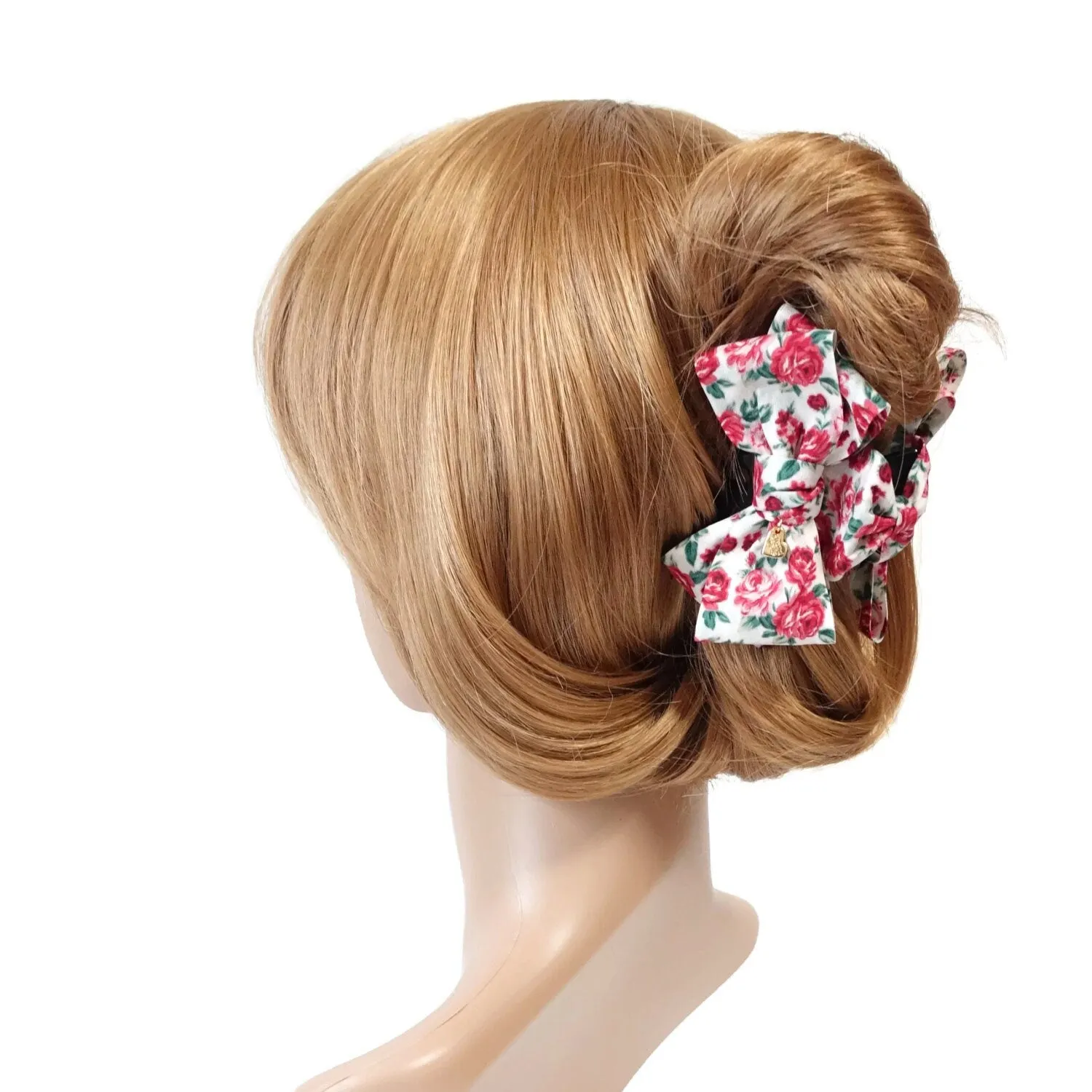 flower print floral hair bow claw women pretty bow hair clamp