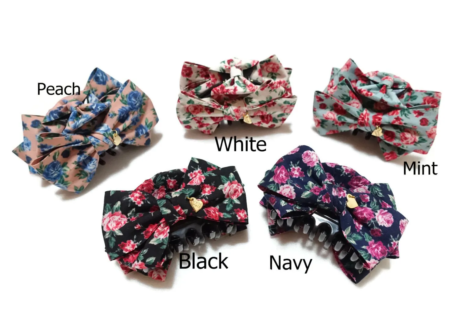 flower print floral hair bow claw women pretty bow hair clamp