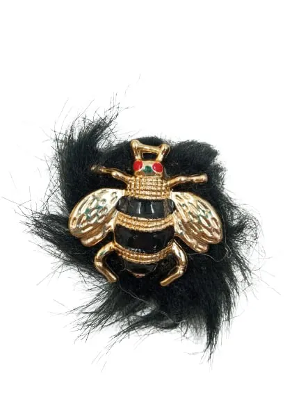 Gold Bee and Fur Brooch